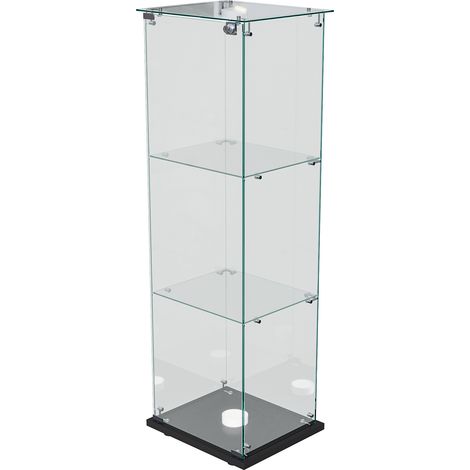 Vitrine en verre, 123.3x39.8x35cm, 3 niveaux, vitrine de collectionneur avec lumière LED, vitrine de rangement en verre pour la chambre, le bureau, le salon, base noir (1/5)