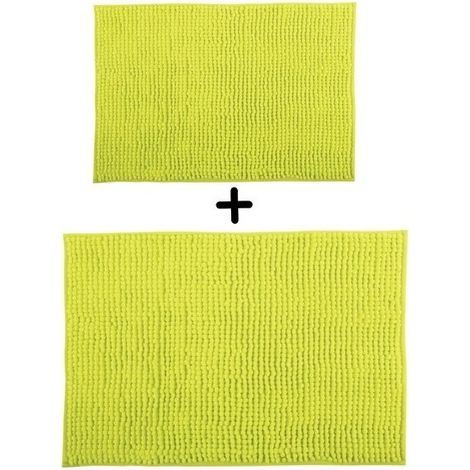 Lot de 2 Tapis de bain Microfibre CHENILLE 40x60cm & 60x90cm Vert pistache MSV (1/3)