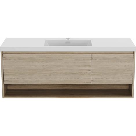 Mobile per bagno sospeso lavabo singolo 150 cm Naturale chiaro - PUJUKA (1/4)