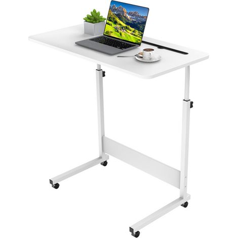 Haloyo® Bureau d'ordinateur avec roulettes,Bureau Mobile avec Étagères, table d'étude pour chambre à coucher, table de lit, 80x40x69-90cm, blanc (1/5)