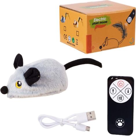 Souris en peluche avec télécommande pour chat, interactif anti-ennui (télécommande grise) (1/5)