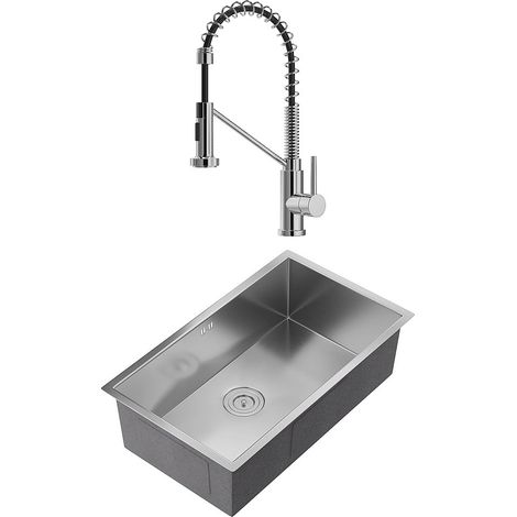 Set lavandino 76 x 45 cm SOELA + rubinetto con doccino ROFLEX Acciaio inox Grigio cromato (1/4)