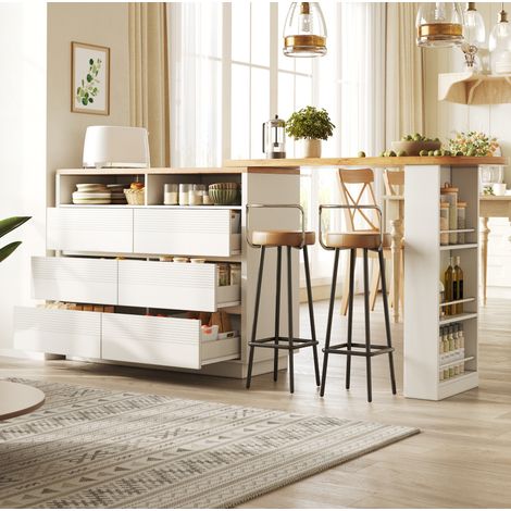 MEUBLIV Table bar extensible 137-215 cm blanc – 6 tiroirs, rangement mobile (1/5)