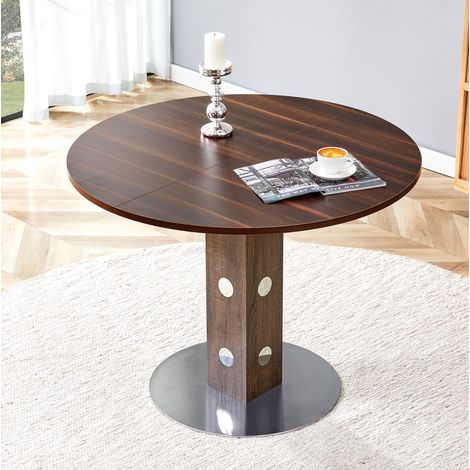 Tavolo da pranzo rotondo 100x100x76 cm, finitura noce, struttura in MDF e metallo, colore walnut (1/5)