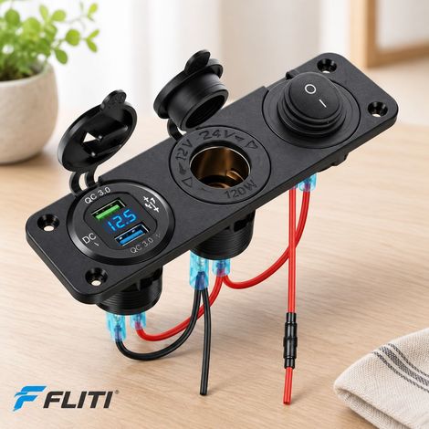 FLITI- Répartiteur Allume-Cigare 12V/24V Dual QC3.0 Écran LED Voltmètre Prise USB Interrupteur Étanche Voiture Bateau Moto Camion (1/5)