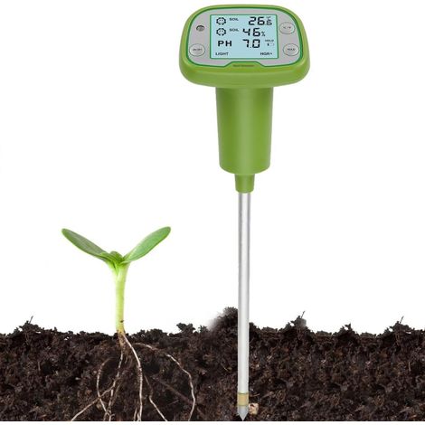 Testeur de sol numérique 4 en 1 avec écran LCD Mesure le pH, l'humidité, la température et la luminosité Outil de jardinage (1/5)