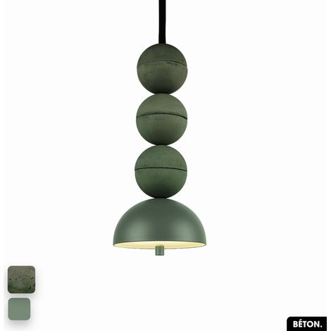 Lampe de suspension en béton - BOSFOR CONCRETE ASPERGE - VERT 3 BALLES LED 14W (1/2)