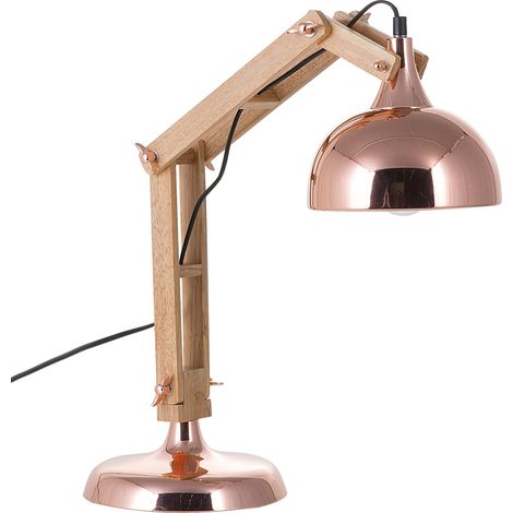 Lámpara de mesa cobriza madera clara 53 cm brazo ajustable pantalla de metal estilo moderno Salado