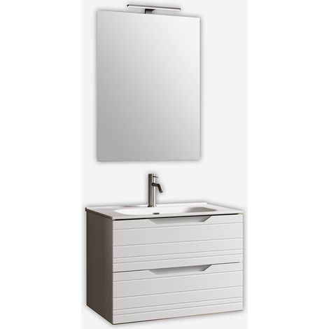 Mobile bagno sospeso con specchio e lavabo Solmira 80 - Bianco