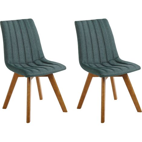 Conjunto de 2 sillas de comedor verde tela de poliéster patas de madera maciza oscura acolchado respaldo curvo Calgary (1/5)