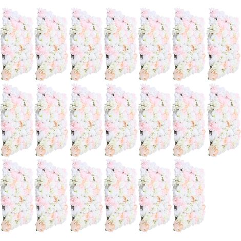 Wandpaneel aus künstlichen rosa und weißen Blumen (40 x 60 cm) - 20 Stück - Ideal für Hochzeitsdekorationen, Gärten, Balkone, Rayonblumen.