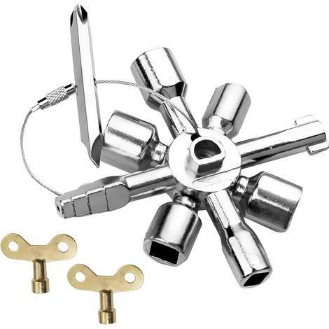 Clé Universelle 10-en-1 pour Armoire Électrique, Clé pour Compteur d'Eau et Vanne, Accessoires pour Services de Secours et Pompiers (10 Profils, 2 Croix, 1 Clé) (1/5)