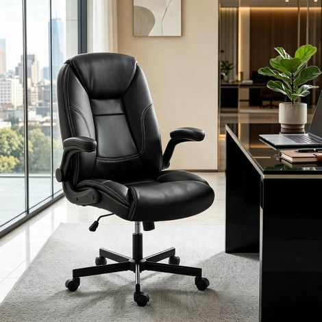 Sedia da ufficio ergonomica reclinabile con braccioli sollevabili, nera DESVIAE (1/5)