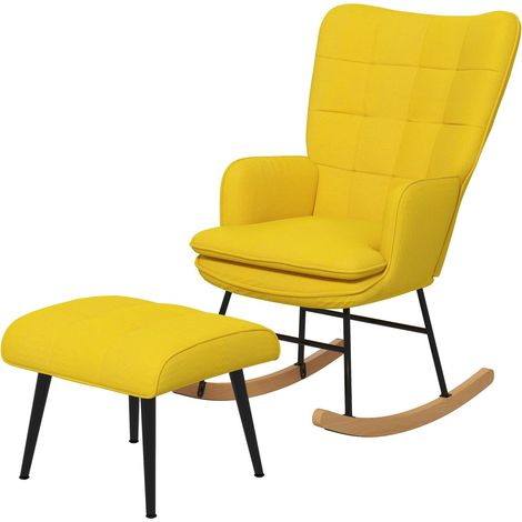 Schaukelstuhl Schwingsessel mit Hocker, Armlehnsessel, Relaxsessel mit Leinenoptik, Schaukelsessel bis 130 kg Belastbarkeit, Beige (1/5)