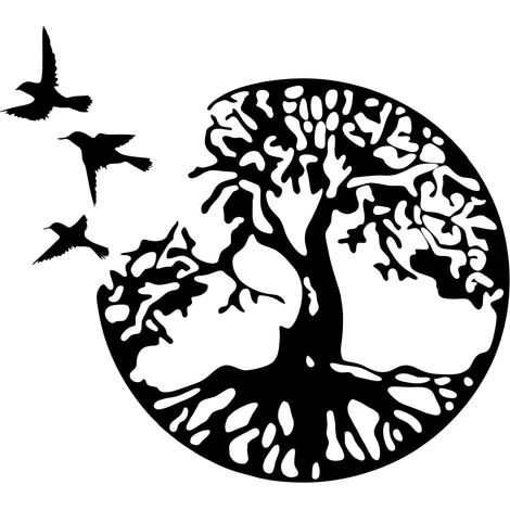 Cuadro de metal para pared que representa la vida de un árbol, adorno de pared de metal con un árbol y pájaros, decoración artística de metal con forma de árbol para la cocina, la sala de estar o el d (1/5)