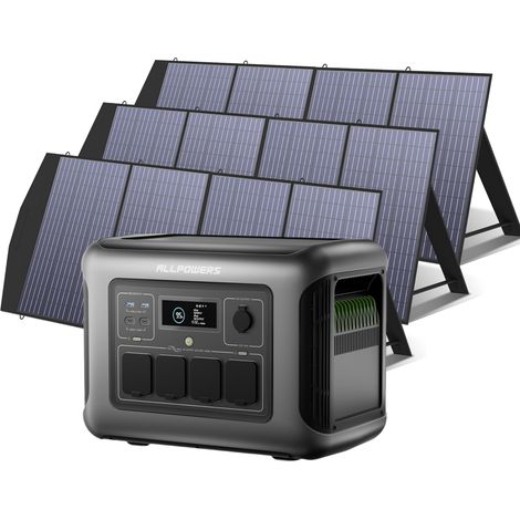 ALLPOWERS R1500 LITE Tragbare Powerstation mit 3 x 200W Solarpanel, 1056Wh LFP Batterie mit 4 x 1600W AC Ausgang (3200W Spitze) Solargenerator, Notstromaggregat für Camping Wohnmobile, RV, Notfall