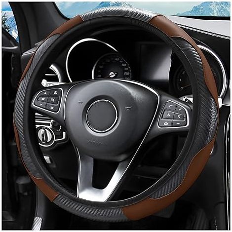 Housse de volant 15 pouces, cuir microfibre fibre de carbone extensible et élastique, protection de volant antidérapante et respirante pour femmes et hommes, accessoires auto pour SUV, camion, fourgon