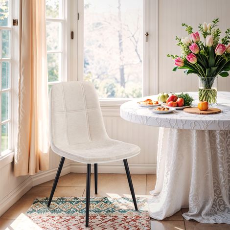 Lot de 2 Chaises de Salle à Manger, Chaises de Cuisine avec Pieds Réglables, Faciles à Nettoyer, Blanches (1/5)