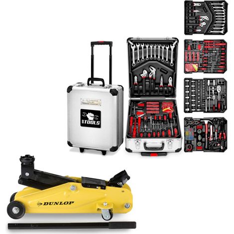 Boite à Outils 399 pièces BM TOOLS Chrome Vanadium & Cric Rouleur Hydraulique Compact DUNLOP 2T - Mallette en aluminium trolley (1/5)