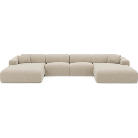Canapé panoramique 7 places en velours texturé beige MYRA (1/5)