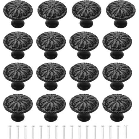 LaBlanc – 16 schwarze Türknöpfe für Küchenschränke, Schubladenknöpfe, Vintage, runde Schrankknöpfe, Griffe, Möbelknöpfe mit Schrauben für Kommoden, Küchenschränke