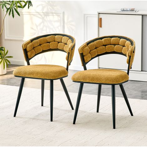 Lot de 2 chaises de salle à manger en velours jaune avec pieds en métal noir (1/5)