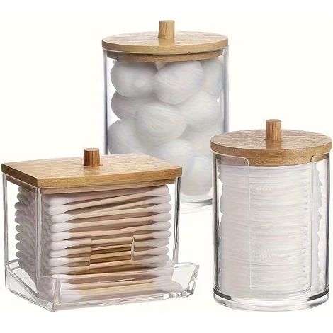 Boîte de rangement transparente et portable pour 3 cotons-tiges, organiseur de disques démaquillants ronds (1/4)