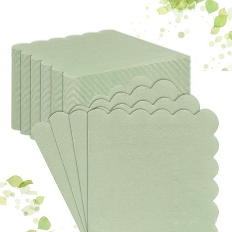 Grüne Papierservietten, 120 Stück, Salbeigrüne Papierservietten für Geburtstagsfeiern, Hochzeiten, Picknicks (Wellenform) (1/5)