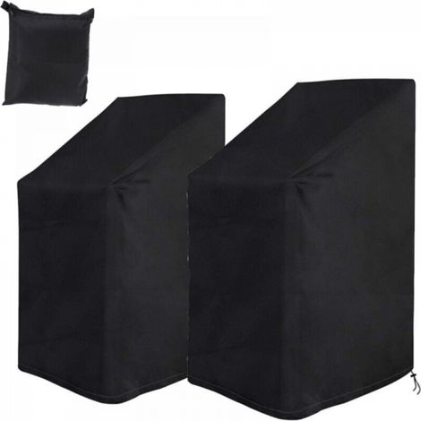 Housse de chaise de jardin 2 pièces, empilable, avec cordon et boucle, imperméable, coupe-vent et résistante aux UV – Noir (75 x 75 x 120 cm) (1/5)