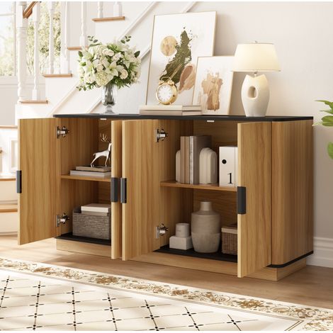Credenza 4 ante effetto legno con doghe verticali, 139 x 40 x 75 cm HAVRYA (1/5)