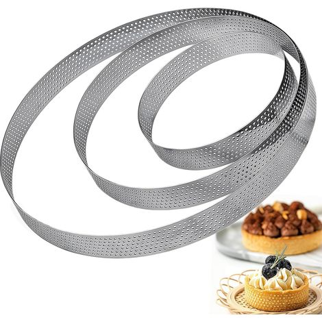 Lot de 3 anneaux à gâteau micro-perforés - En acier inoxydable - 10, 15, 20 cm - Hauteur : 2 cm - Pour gâteaux, mousse, muffins, pizzas et pâtisseries (1/4)