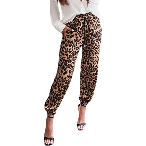 Women's Leopard Print Jogging Pants, Elastic Waist, Machine Washable, Soft Women's Jogging Pants (1/5)