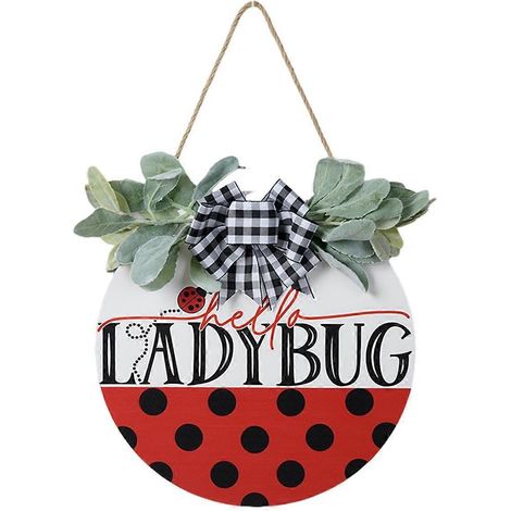 Panneau de bienvenue rouge printemps-été pour porte d'entrée, décoration murale rustique coccinelle, idéal pour porche ou terrasse. (1/5)