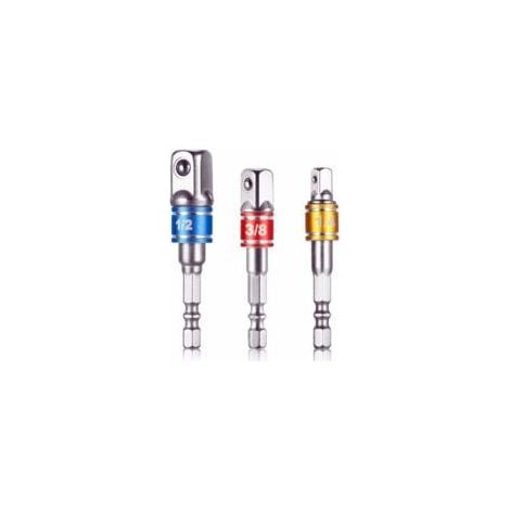 Carré,Newder Adaptateurs Porte Douilles sur Perceuse/Visseuse à Choc. Lot de 3 Adaptateur Mandrin pans Carré 1/4",1/2",3/8" en Chome Vanadium (1/5)