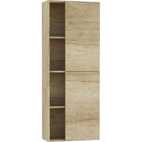 Armoire de Salle de Bain, Meuble de Salle de Bain, Armoire Haute, Meubles auxiliaires, étagère, Colonne, Livraison en kit, série Ouverte 54 x 140 cm Nature (1/5)
