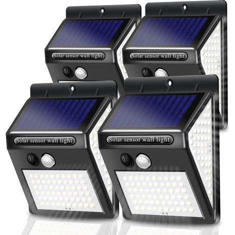 4 lampes solaires d'extérieur, étanches IP65, 3 modes d'éclairage, avec détecteur de mouvement, pour jardins, garages et abris auto [Efficacité énergétique E] (1/5)
