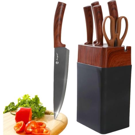 Set Couteaux Cuisine 7 Pièces avec Bloc, Lames Inox, Manches Ergonomiques (1/5)