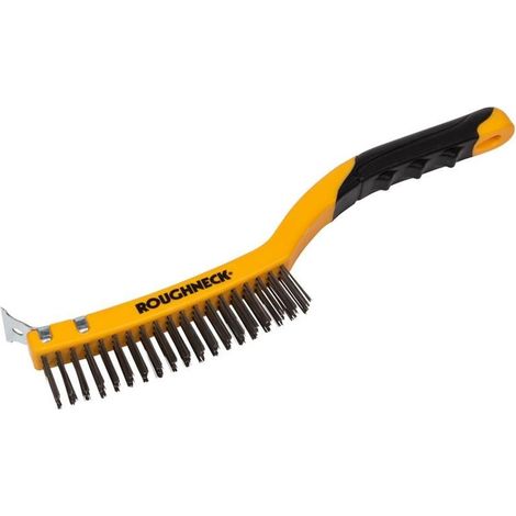 Roughneck 52-032 Stainless Steel Wire Brush Soft Grip with Scraper 355mm (14in) - 3 Row ROU52032