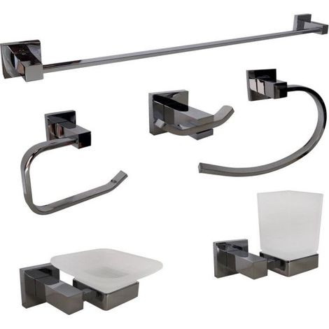 Set da bagno acciaio cromato e vetro satinato 6 pezzi arredo moderno 52920
