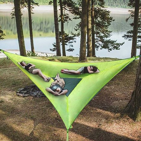 Hamac triangulaire portable pour 3 personnes, ensemble de tente de camping pour jardin et extérieur, taille ,Vert, 280 × 280 × 280 cm (1/5)