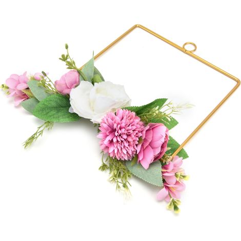 Couronne de fleurs artificielles suspendue, guirlande en métal, décoration intérieure, bouquet de mariage, suspension murale pour porte d'entrée, carrée (1/5)