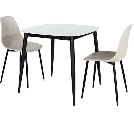 Aspen Gloss White Sintered Stone Square Table & 2 Calico Curve Chair Set - Metal/Plastic - L52 x W46 x H84 cm