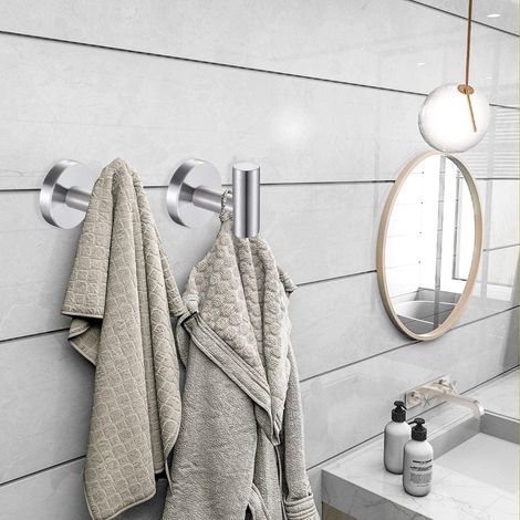 Ensemble d'accessoires de salle de bain en acier inoxydable 304 : patère, porte-papier toilette et porte-serviettes (finition argentée) (1/3)