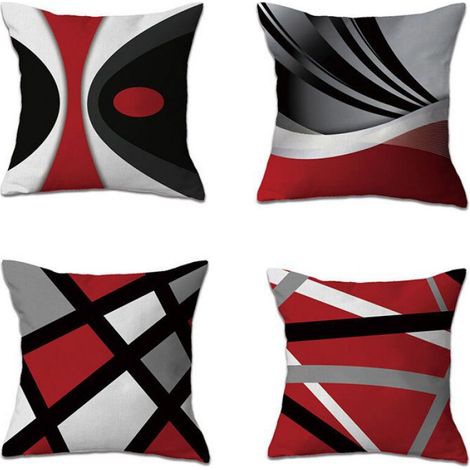 4 Housses de coussin, Rayures rouges et grises, Acrylique, 45x45 cm, Décoration salon (1/4)