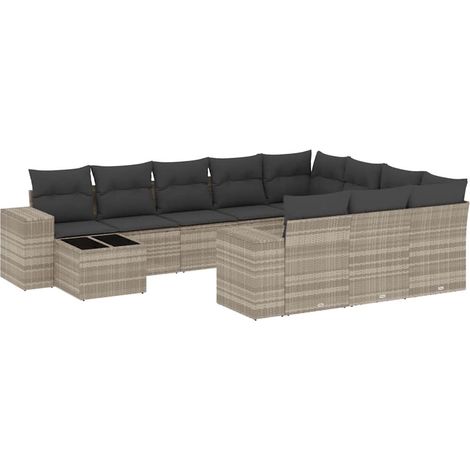 vidaXL Set Divani da Giardino 11 pz con Cuscini in Polyrattan Grigio (1/5)