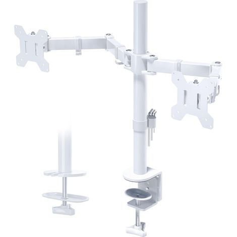 Support Ecran PC 2 Ecran 13-27 Pouces, 10 kg par Bras, Blanc (1/5)