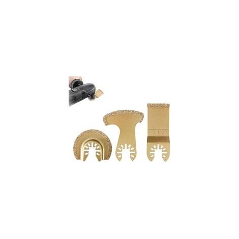 Set di 3 utensili oscillanti in carburo, lame per seghe per utensili multifunzione, accessori per lame oscillanti per piastrelle per lucidare cemento, ghiaia, levigare, carteggiare, - (1/5)