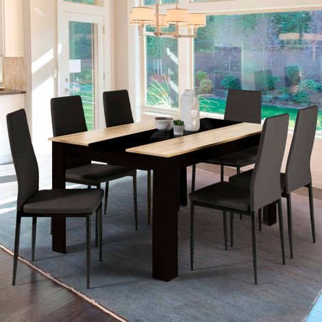GEORGIA Mesa de comedor para 6 personas, negra e imitación haya 140 x 90 cm (1/5)