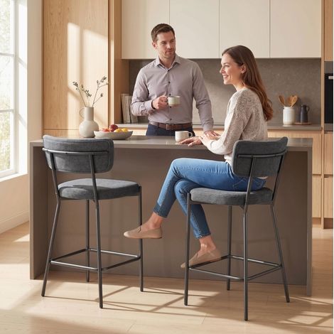 2 Barhocker mit gebogener Rückenlehne, gepolstertem Sitz, Grau OKMYHOME (1/5)