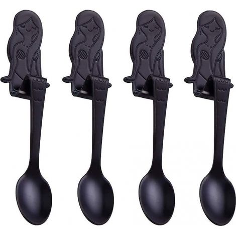 BEBUSINGOTO Meerjungfrauenlöffel aus Edelstahl, 4er-Pack (schwarz) (1/5)